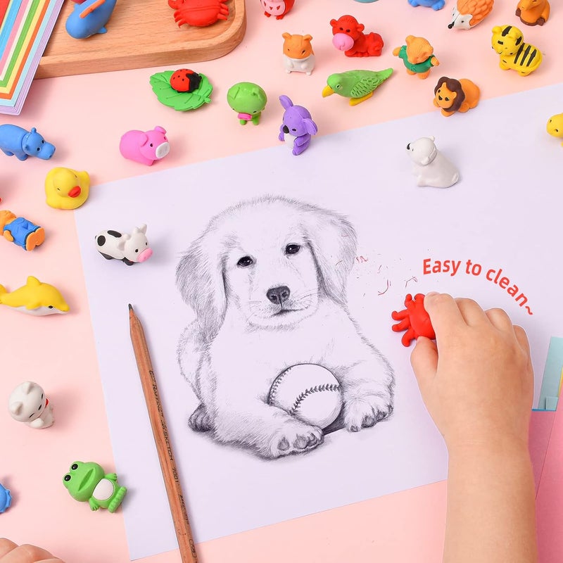 Kaemi 64Pcs Animal Erasers - Kids Desk Pets Bulk 3D Puzzle Erasers Take Apart Toys for Party Favors & Treasure Box Games - Image 5
